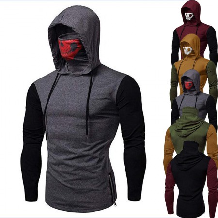 Skull Stitching Long-Sleeved T-Shirt Men's T-Shirt Bulk Mens Fashion Hooded High Collar