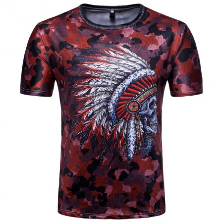 Men's 3Dt Shirt Indian Skull Print Celebrity Style African Short Sleeve T-Shirt