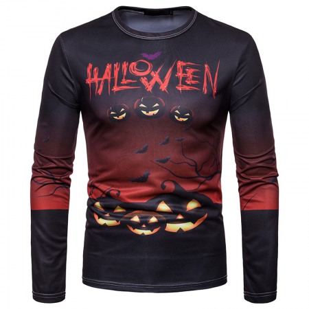 Men's 3D Digital Printing Halloween Series Long Sleeve Round Neck T-Shirt