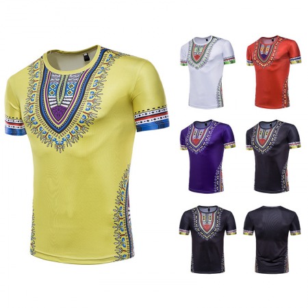 Fashion Male Creative Ethnic Style Floral 3D Printing Short Sleeve T-Shirt